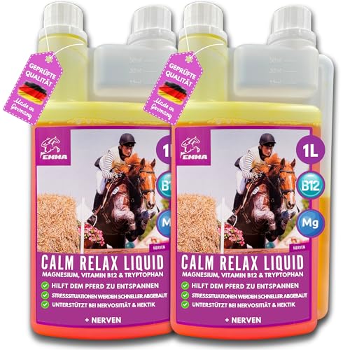 EMMA Magnesium Pferd mit Vitamin b12 - Calm Pferd Anti Stress - Horse Relax zur Beruhigung Pony I Magnesium Liquid Entspannung Unterstützung Nerven I Tryptophan komplex Pferde Relax gegen Angst 2x1L von EMMA