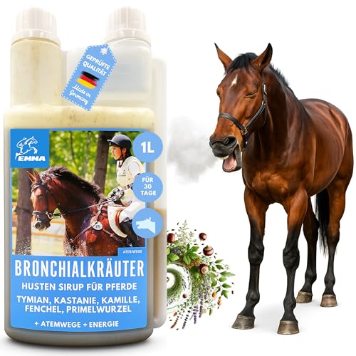 EMMA Hustensaft Pferd schleinlösend mit Kräutern Bronchial Sirup 1 L Thymian Pferd Fenchel Bronchialkräuter Pferde - Hustenkräuter Atemkräuter beruhigt Atemwege - Schleimlöser Pferd bei Husten Pferde von EMMA