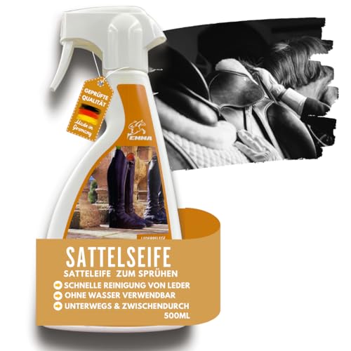 Sattelseife Lederfett farblos I Lederpflege für Glattleder - Pflege Sattel Lederstiefel Trense Ledercouch Auto Sofa Schuhe l Lederbalsam zum Sprühen - Pflegen & Schutz von Leder - Lederreiniger 500ml von EMMA