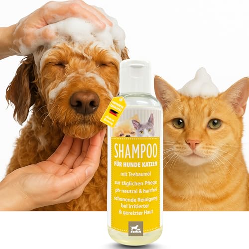 Tea Tree Shampoo Hundeshampoo mit Teebaumöl für Hunde Katzen 250ml I mildes Hunde Shampoo ph neutral I Pferdepflege Set glänzendes Fell I Katzenshampoo I für trockene & irritierte Haut I Fellpflege von EMMA