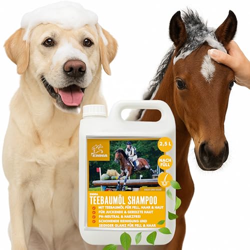 EMMA Teebaum Shampoo Pferdeshampoo für Pferde Hund mit Tea Tree Oil 2,5l Anti Schuppen Shampoo pH-Neutral I Pflege glänzendes Haar I Hundeshampoo mit Teebaumöl gegen Juckreiz für gereitzte Haut Fell von EMMA