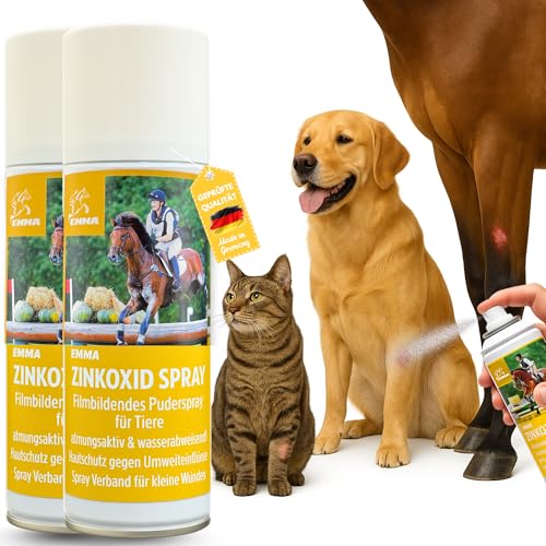 EMMA Zinkspray Pferd Hund I Zinksalbe Wundsalbe zum Sprühen 2x200 ml Zinkoxid Spray Wundspray Zink Wundschutz Juckreiz Hund Katze I Wundspray bei wunder Haut Mauke für Tiere I Sprühpflaster wasserfest von EMMA