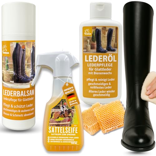 Lederpflege Set Lederöl Sattelseife Lederfett 0,2 0,25 0,5l Lederpflege Auto Ledercouch Sofa Couch Sattel Pferd Schuhe Stiefel I Lederfett farblos Lederpflegemittel Leder Balsam für Leder Reinigung von EMMA