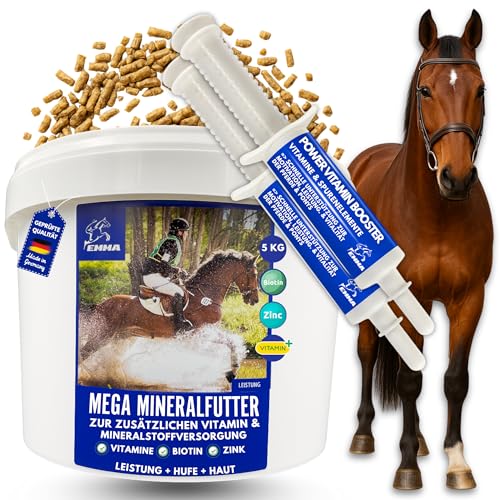 EMMA Mineralfutter Pferde & Paste mit Biotin Zink Jod Selen Magnesium Bierhefe Vitamin E D A C K B12 B Vitamine I Mineral Pferdefutter für Hufe Haut Fell I Mineralstoffe komplex Pferd Pony 5 Kg 2xSt von EMMA