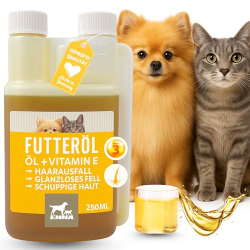 Barf Leinöl Hunde Katzen I Barf Öl Hund I Omega 3 Öl für Hunde - Barföl mit Leinöl Distelöl I Futteröl Vitamin E I Natürlicher Barf Zusatz reich an Omega 3 6 Fettsäuren für Haut und Fell Katze 0,25l von EMMA