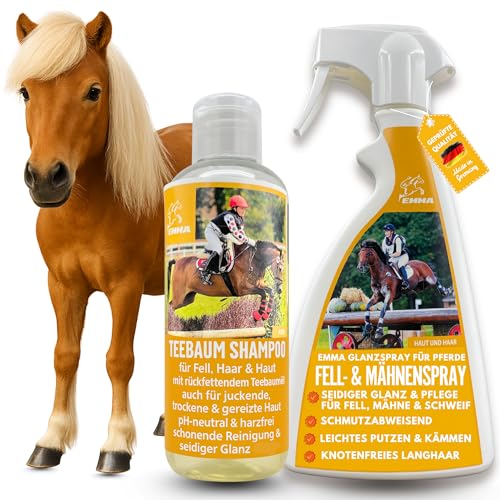Mähnenspray Pferd & Pferde Teebaumöl Shampoo Pferdepflege-Set 0,25 0,5l I Pferdeshampoo Schweifspray für Pferde Mädchen Geschenk I Hundeshampoo gegen Geruch für irritierte Haut I Fellpflege Hund Pferd Mähnenspray Pferd & Pferde Teebaumöl Shampoo Pferdepflege-Set 0,25 0,5l I Pferdeshampoo Schweifspray für Pferde Mädchen Geschenk I Hundeshampoo gegen Geruch für irritierte Haut I Fellpflege Hund Pferd von EMMA