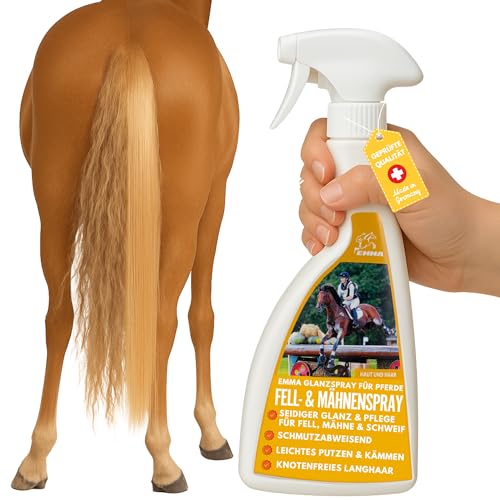 Mähnenspray Pferd 0,5l Pferde Spray Mähne und Schweif - Glanz & Reinigung I Schweif und Mähnenspray Pferd Fellpflege - Pferdezubehör Detangler Spray Schweifspray für Pferde leichtes Kämmen Fell Haar von EMMA