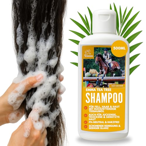 Teebaum Shampoo Pferdeshampoo für Pferde Hund mit Tea Tree Oil 0,5l Anti Schuppen Shampoo pH-Neutral I Pflege glänzendes Haar I Hundeshampoo mit Teebaumöl gegen Juckreiz für gereitzte Haut Fell Haare von EMMA