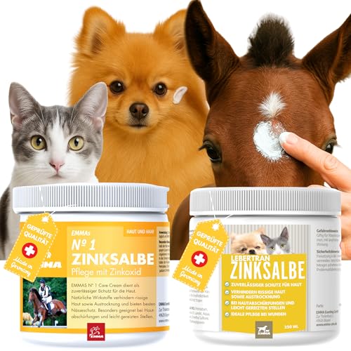 Zinksalbe Pferd Hund Katze + Lebertran Zinksalbe Wundsalbe Wund Creme I Zink Creme Wunde I Ekzem Salbe mit Zink bei Mauke I Wundheil Creme I Wundheilung I Maukesalbe Wund Heilsalbe für Tiere 2x250ml von EMMA