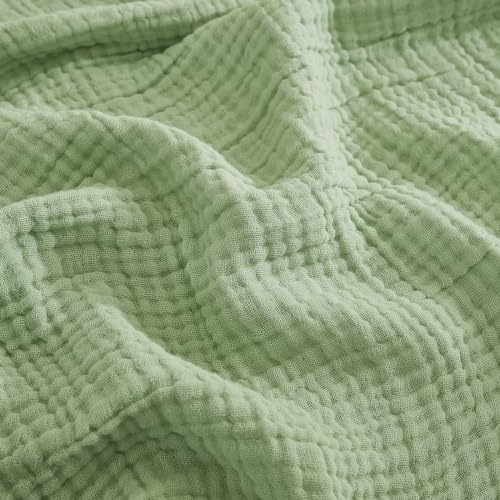 EMME Baumwolldecke 100% Musselin Decke Erwachsene, 6-Lagige Sofadecken Atmungsaktive Weiche Decke Alle Jahreszeiten Vorgewaschen Couch Decken Baumwolle Tagesdecke, 139 x 190 cm,Gras Grün von EMME