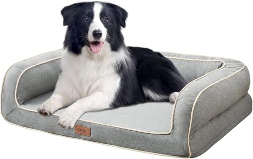 EMME Hundebett XL für Große Hunde, 111x86x25cm, Orthopädisches Hundebett mit Memory Foam, Wasserdicht und Abwaschbar, Hellgrau von EMME