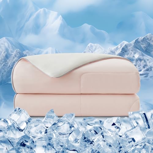 EMME Kühldecke Sommerdecke Kühlend - 135 x 210 cm Doppelseitig Kühlende Decke Arc-Chill Q-Max>0,45 Kühlende Bettdecke Dünne Steppdecke Cooling Blanket Kuscheldecke, Hellrosa von EMME