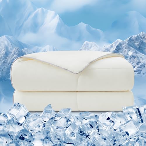 EMME Kühldecke Sommerdecke Kühlend - 200 x 210 cm Doppelseitig Kühlende Decke Arc-Chill Q-Max>0,45 Kühlende Bettdecke Dünne Steppdecke Cooling Blanket Kuscheldecke, Beige von EMME