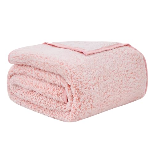 EMME Kuscheldecke Sherpa Decke Flauschig，228x228 cm,Dicke und Elegant, Sofadecke Doppelgesicht Extra Weich, Warme Gemütliche Wendbare Flauschige Wohndecke Decke für Couch und Bett,Rosa von EMME