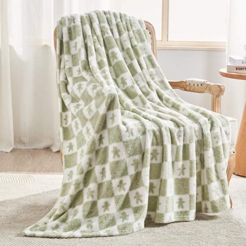 EMME Kuscheldecke Flauschige Sherpa - Lebkuchenmann Decke, 150 x 200 cm, Weiche Warme Wolldecke & Fleecedecke, Tagesdecke, Überwurfdecke, Decke für Sofa, Couch, Grün von EMME