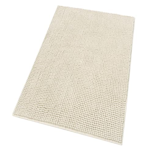 Fluffy Badezimmer-Teppich, weich, rutschfest, für Schlafzimmer, langflorig, 65 x 130 cm, Beige von emmevi