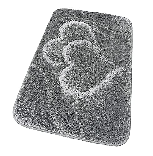 Badteppich mit Herzen, weich, Shaggy, rutschfest, Modell IBSCO (B) 60 x 120 cm, grau von emmevi