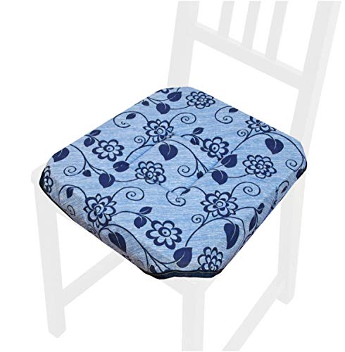emmevi Universal-Stuhlkissen aus Baumwolle, waschbar, für Küchenstuhlhussen, Vektorblüten, Modell ROSA38E Blau von emmevi