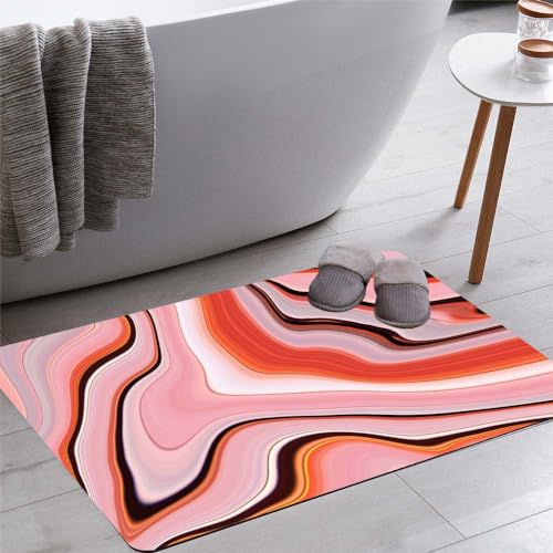 EMMTEEY Badteppich, buntes rosa-orangefarbenes Muster, 40,6 x 61 cm, rutschfeste Badematte, schnell trocknend, saugfähig, dünner Badteppich, passt unter die Tür, waschbar, Badteppiche für Badezimmer, von EMMTEEY