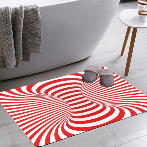 EMMTEEY Swirl Badteppich, optische 3D-Illusion, Raster-Badteppich, 40,6 x 61 cm, rutschfest, schnell trocknend, saugfähig, dünn, passend unter Tür, waschbar, Badteppiche für Badezimmer, Badewanne, von EMMTEEY
