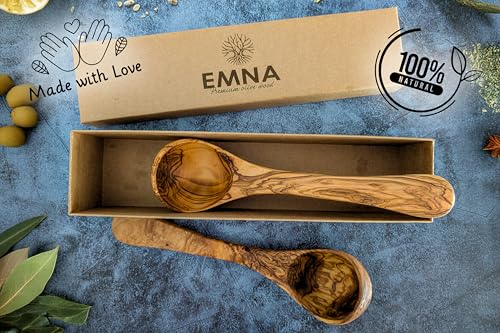 EMNA - 2er Set Schöpflöffel aus Olivenholz | in einer exklusiven Geschenkbox | Das perfekte Geschenk für anspruchsvolle Feinschmecker | Geschenkset | Suppenkelle | Schöpfkelle | Schöpfer | Weihnachten von EMNA