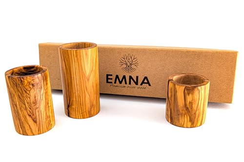 EMNA - 3er Set Teelicht-Halter aus luxuriösem Oliven-Holz | Höhe ca. 6, 8 und 10 cm | Inklusive Geschenkbox | Weihnachten | Geschenk-Idee | Valentinstag | Kerzen-Ständer | Romantische Dekoration von EMNA