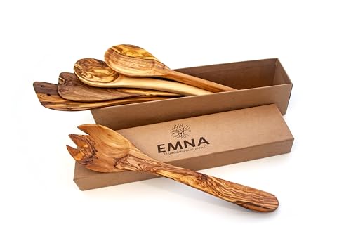 EMNA - 5-teiliges Olivenholz Küchenset | Das perfekte Geschenk für anspruchsvolle Feinschmecker | Geschenkset | Hauch von Eleganz für den kulinarischen Genießer | Handgefertigt | besondere Kochmomente von EMNA