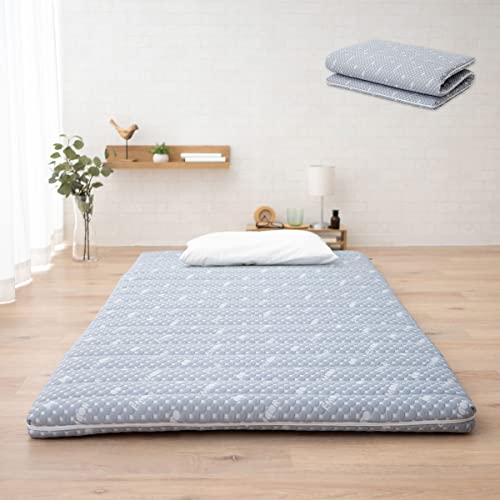 EMOOR Faltbare Hybrid-Futon-Matratze, Hoch-Resilien-Urethan, 150 N (Mittelfest), Mit Waschbarem, Gepolstertem Bezug, 97 x 195 cm, Tatami-Boden-Isomatte, Grau von EMOOR