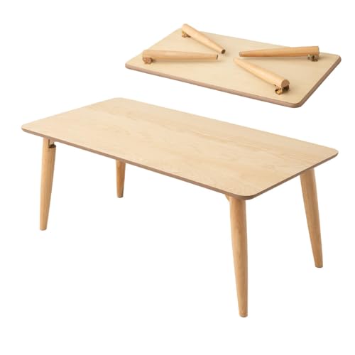 EMOOR Holz-Klapp-Couchtisch Rechteckig-Groß Naturfarben, Bodentisch Niedriger Tisch Kleiner Raum Minimalistischer Japanischer Tatami-Raum von EMOOR