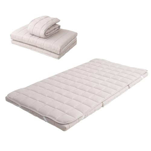 EMOOR Japanische Dreifach Gefaltete Futon-Matratze Machi mit Matratzenauflage 180 x 202 cm Grau, Zwickel Faltbar Verstaubar Waschbar Bodenschlaf-Gästebett Tatami-Matte von EMOOR