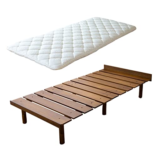 EMOOR Japanische Futon-Matratze CLASSE und Futonbett OSMOS Set 100 x 200 cm, Retro-Braun, 3 Höhen, verstellbar, einfach zu montieren, Japanisches Schlafbett Tatami-Matte Holzlatten-Bett Palettenbett von EMOOR