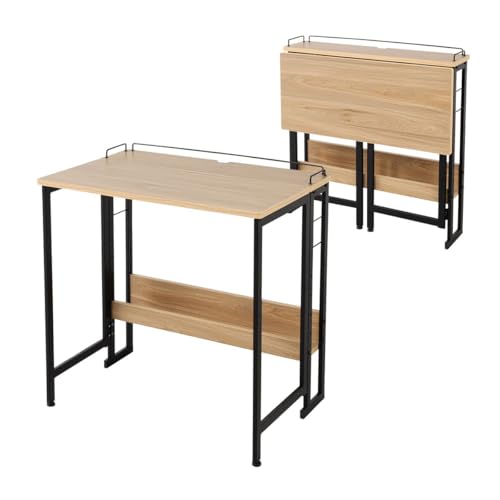 EMOOR Klappschreibtisch TATAMU Stahlrahmen (Eiche), Platzsparender Rechteckiger Tisch Ohne Montage Leicht Zusammenklappbar Verstaubar von EMOOR