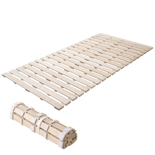 EMOOR Rolllatten Futonbett Einzel Größe (100 x 200 cm), Franco-ROLL für Japanische Boden-Futon-Matratze, Holz Paulownia Boden Unlackiert Natürlich Schlafbettwäsche Gäste Tatami-Matte von EMOOR