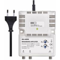Breitband-Verstärker 25 dB (Frequenzbereich 47–230, 470–698 MHz) für DVB-T2, Kabelfernsehen, Antennen, 1 Eingang, 2 Ausgänge, J0400 - Emos von EMOS