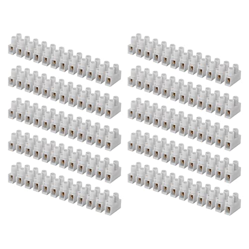 EMOS 10er Pack Anschlussklemme für 1,5 mm² - 6 mm² Draht, 10x Riegel mit 12 Stück, 450 V~/41 A, weiß, Lüsterklemme mit Schraubbefestigung, einfach abtrennbar, beidseitig frei von EMOS