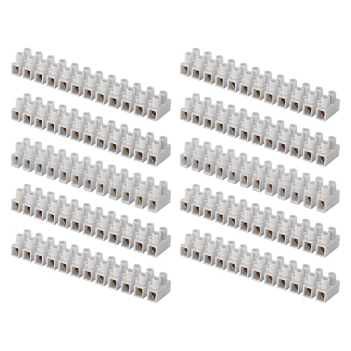 EMOS 10er Pack Anschlussklemme für 2,5 mm² - 10 mm² Draht, 10x Riegel mit 12 Stück, 450 V~/57 A, weiß, Lüsterklemme mit Schraubbefestigung, einfach abtrennbar, beidseitig frei von EMOS