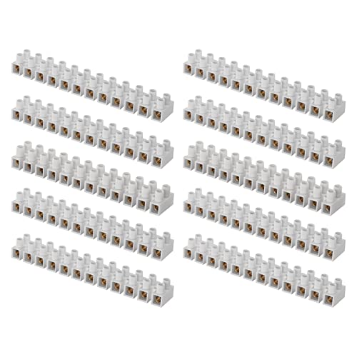 EMOS 10er Pack Anschlussklemme für 2,5 mm² - 16 mm² Draht, 10x Riegel mit 12 Stück, 450 V~/76 A, weiß, Lüsterklemme mit Schraubbefestigung, einfach abtrennbar, beidseitig frei von EMOS