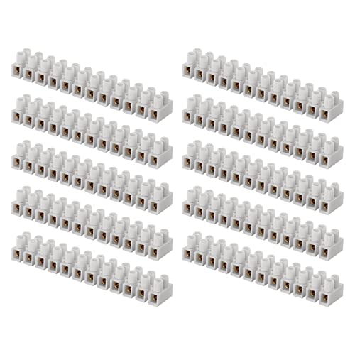 EMOS 10er Pack Lüsterklemme für 1 mm² - 4 mm² Draht, 10x Riegel mit 12 Stück, 450 V~/32 A, weiß, Anschlussklemme mit Schraubbefestigung, einfach abtrennbar, beidseitig frei von EMOS