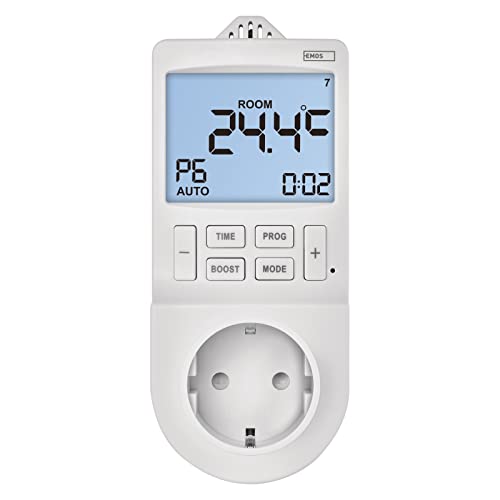 EMOS 2in1 Steckdosenthermostat und Zeitschaltuhr, digitaler Raumtemperaturregler und Timer-Steckdose für Heizung und Kühlung, Heizkörper, Infrarotheizung, Aquarium, Terrarium, Gewächshaus von EMOS