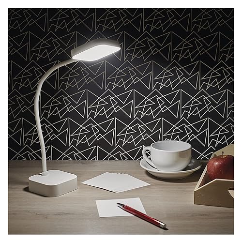 EMOS Akku-Schreibtischlampe EMILY, LED-Tischlampe aufladbar via USB, 96h Leuchtdauer, Leistung 2W, Helligkeit 100lm, kabellos, biegsam, stufenlosses Dimmen, 1m USB-Ladekabel, weiß von EMOS