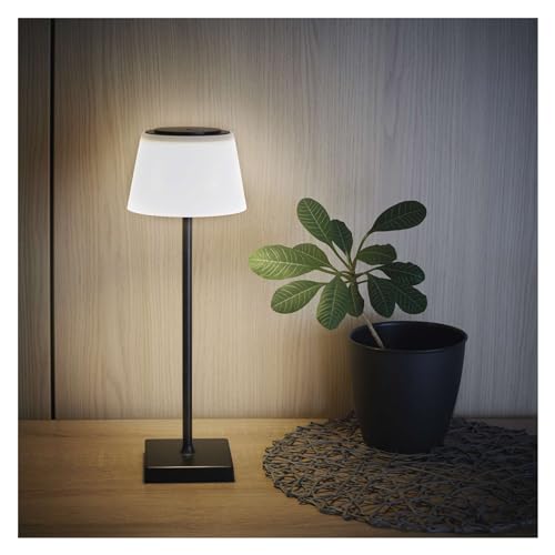 EMOS Akku-Schreibtischlampe KATIE, 4W LED-Tischlampe wasserdicht IP44, USB-Aufladen, 96h Leuchtdauer, Helligkeit 250lm, kabellos, dimmbar, Farbwechsel (3000/4000/5000K), 1,5m USB-Ladekabel, schwarz von EMOS