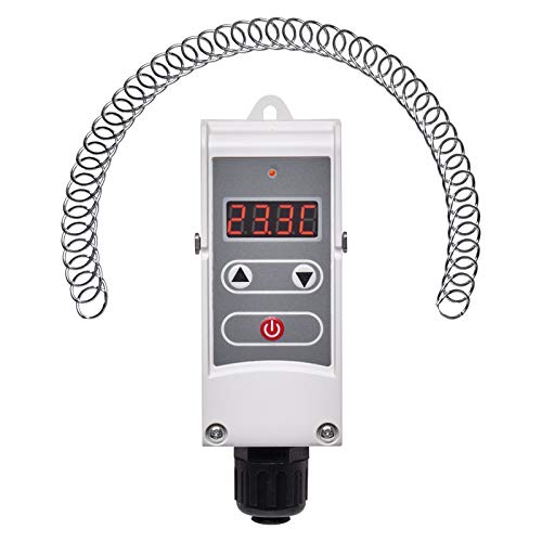 EMOS P5683 Anlegethermostat mit einstellbarer Schaltempfindlichkeit, Schraubenfeder und digitalem Display / Rohranlegethermostat Einstellbereich 5 °C bis 80 °C, 45 x 45 x 110 mm von EMOS