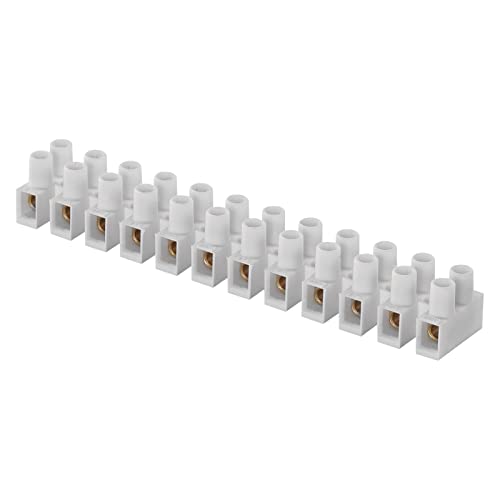 EMOS Anschlussklemme für max. 6mm2 Draht, 1 Riegel mit 12 Stück, 450 V~/41 A, weiß, Lüsterklemme mit Schraubbefestigung, einfach abtrennbar, beidseitig frei von EMOS