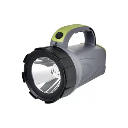 EMOS - aufladbarer LED-Handscheinwerfer - 300lm, max. 370m - 2 Leuchtmodi - 30 Std. - mit rutschfestem Handgriff und Tragegurt - mit Ladekabel/Autoadapter - für Außenbereich - grau-schwarz-grün von EMOS
