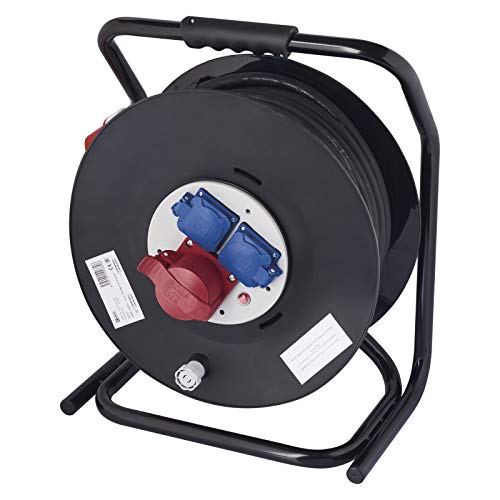 EMOS - CEE-Kabeltrommel 33m - 3 Steckdosen (1 CEE, 2 Schuko) - wasserdicht - 230 V/400 V, 15 A, 2500 W/6400 W - Gummi-Isolierung - H07RN-F 2,5 mm2 - IP44 für Außenbereich & Camping von EMOS