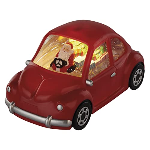 EMOS Dekoratives Auto mit Weihnachtsmann, Schneekugel, warmweiß, für den Innenbereich IP20, batteriebetrieben (3X AA), Weihnachtsdekoration Schneekugel, 6/18h Timer, 10x20 cm, Rot von EMOS