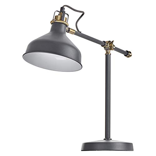 EMOS Design Schreibtischlampe HARRY, Vintage Tischleuchte mit E27-Fassung/klassische Metall Nachttischlampe mit Netzkabel/graue Retro Leselampe mit verstellbarem Lampenarm von EMOS