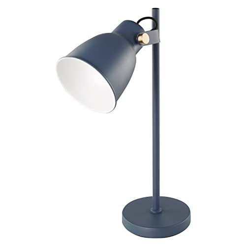 EMOS Design Schreibtischlampe JULIAN aus Metall, Vintage Tischleuchte mit E27-Fassung, Nachttischlampe Netzteil, Leselampe Lichtschirm und 150 cm Kabel, blau, ohne Birne, Z7621BL von EMOS