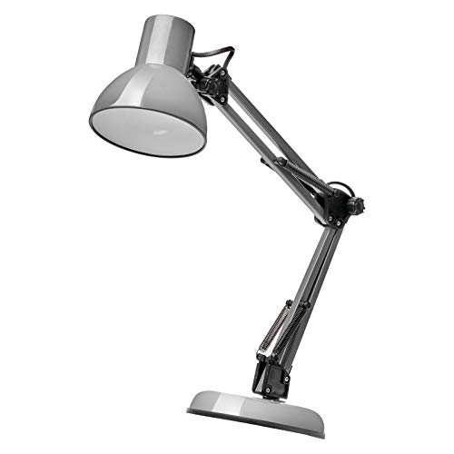 EMOS Design Schreibtischlampe LUCAS, Vintage Tischleuchte mit E27-Fassung/Metall Nachttischlampe mit Netzteil/graue Leselampe mit einstellbarem Arm von EMOS