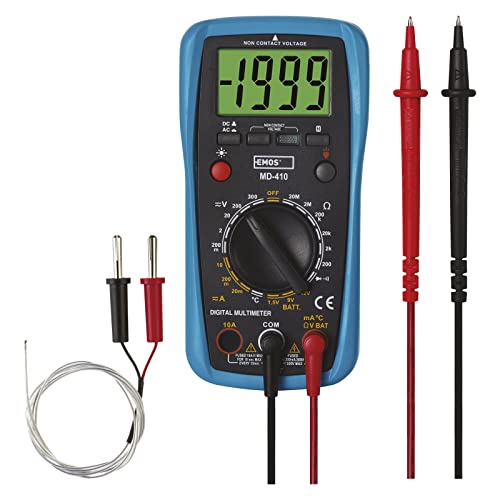 EMOS Digital-Multimeter CATIII 300V mit Meßspitzen, 2000 Counts AC/DC Spannungsprüfer, AC/DC-Strom-Messgerät und Batterietester, Memory-Funktion, prüft Kontinuität, Widerstand, Dioden, inkl. Batterie von EMOS